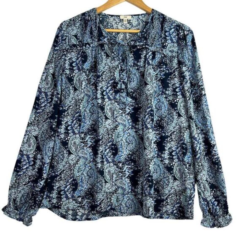 Joie Women's M BOHO‎ Top Long Sleeve V Neck Tassels Blue Flowy Peasant Blouse